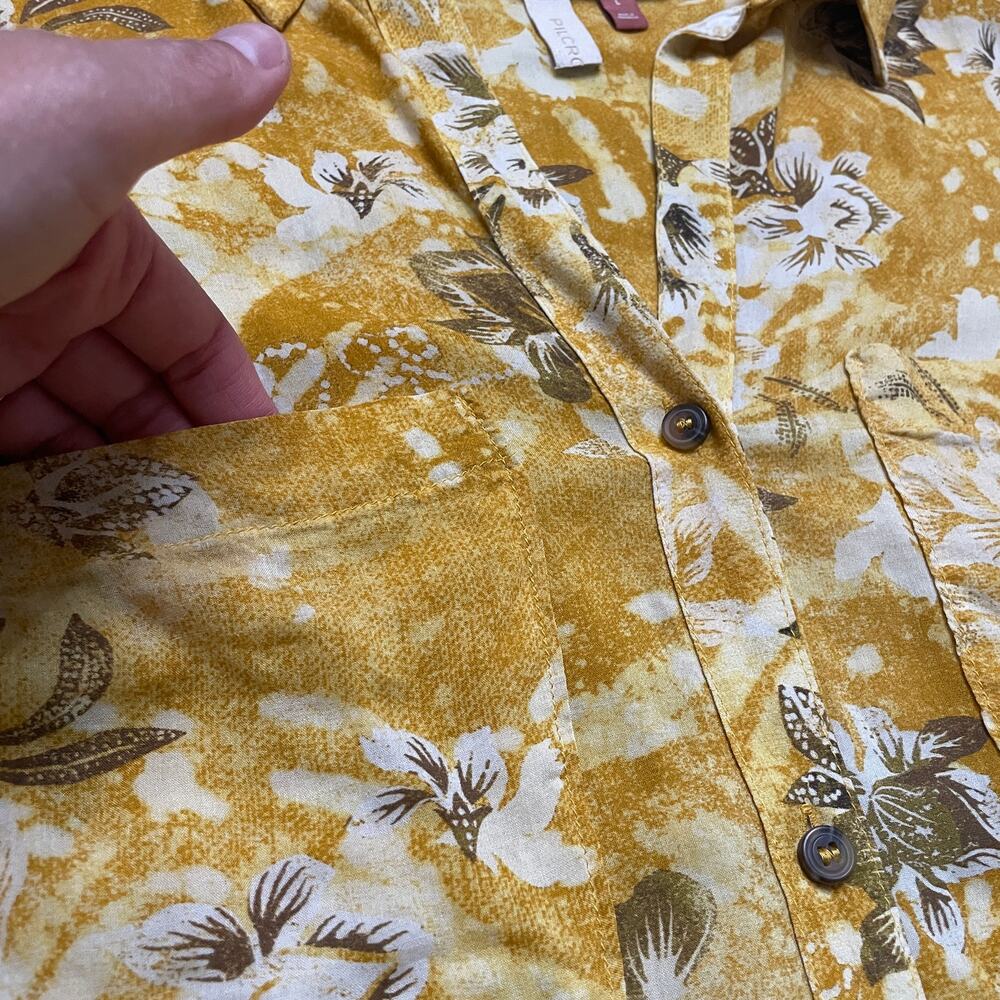 Anthropologie Pilcro Romy Batik Floral Button Down Shirt Large Yellow Blouse Top - Picture 4 of 11